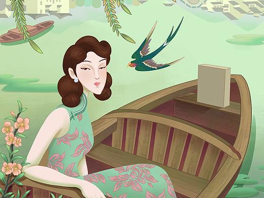 护肤品插画包装——民国五美图