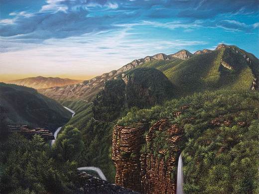 原创风景油画作品《山峦晨曦》