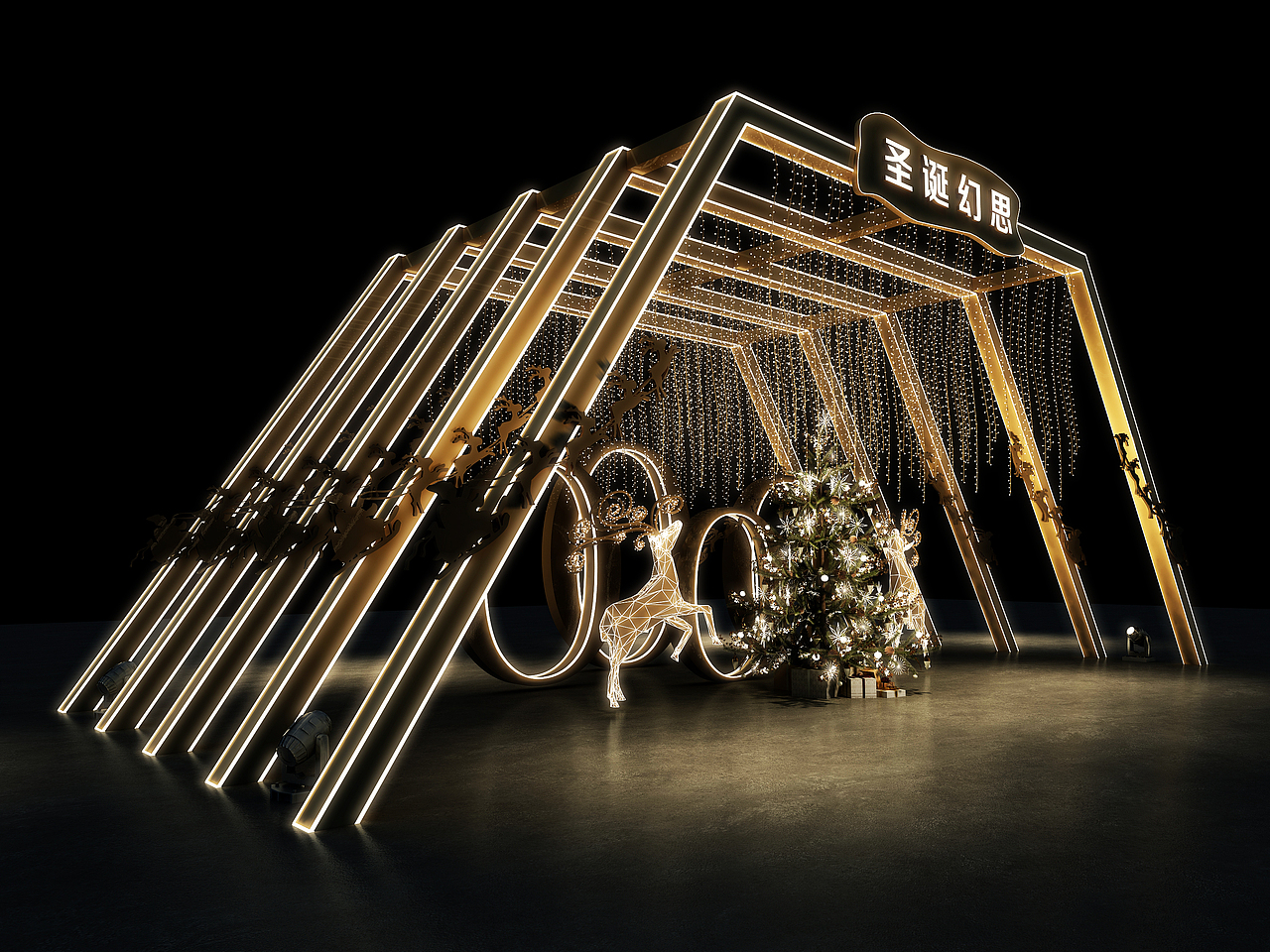 3d设计效果图74商场圣诞幻思原创美陈打卡点设计方案