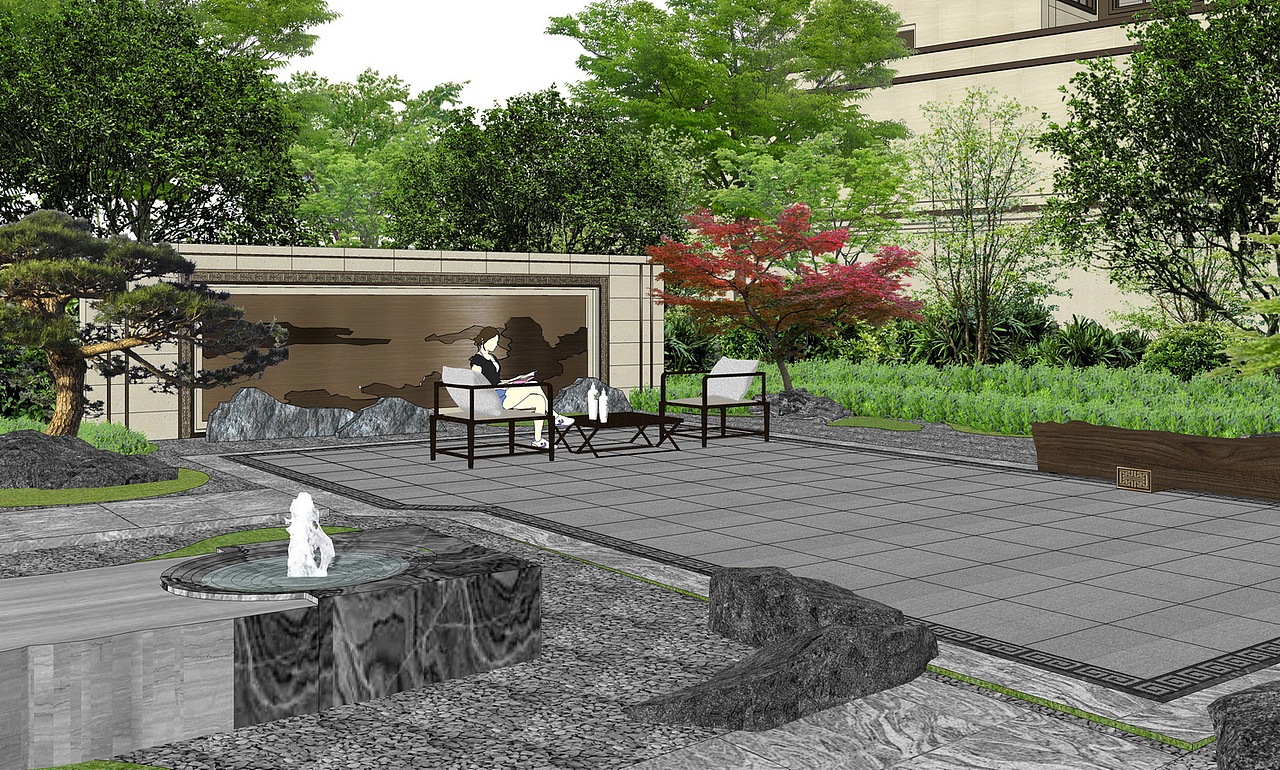 龙光天禧新中式别墅区景观SU模型下载