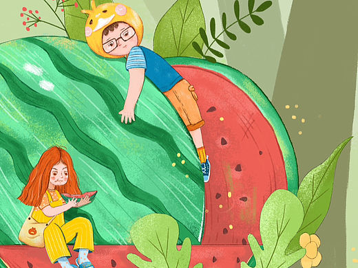 夏日的西瓜（个人主页-ZNjEzNTk4MzY=） - 儿童插画 - 站酷设计师Sikina原创素材 - 站酷ZCOOL