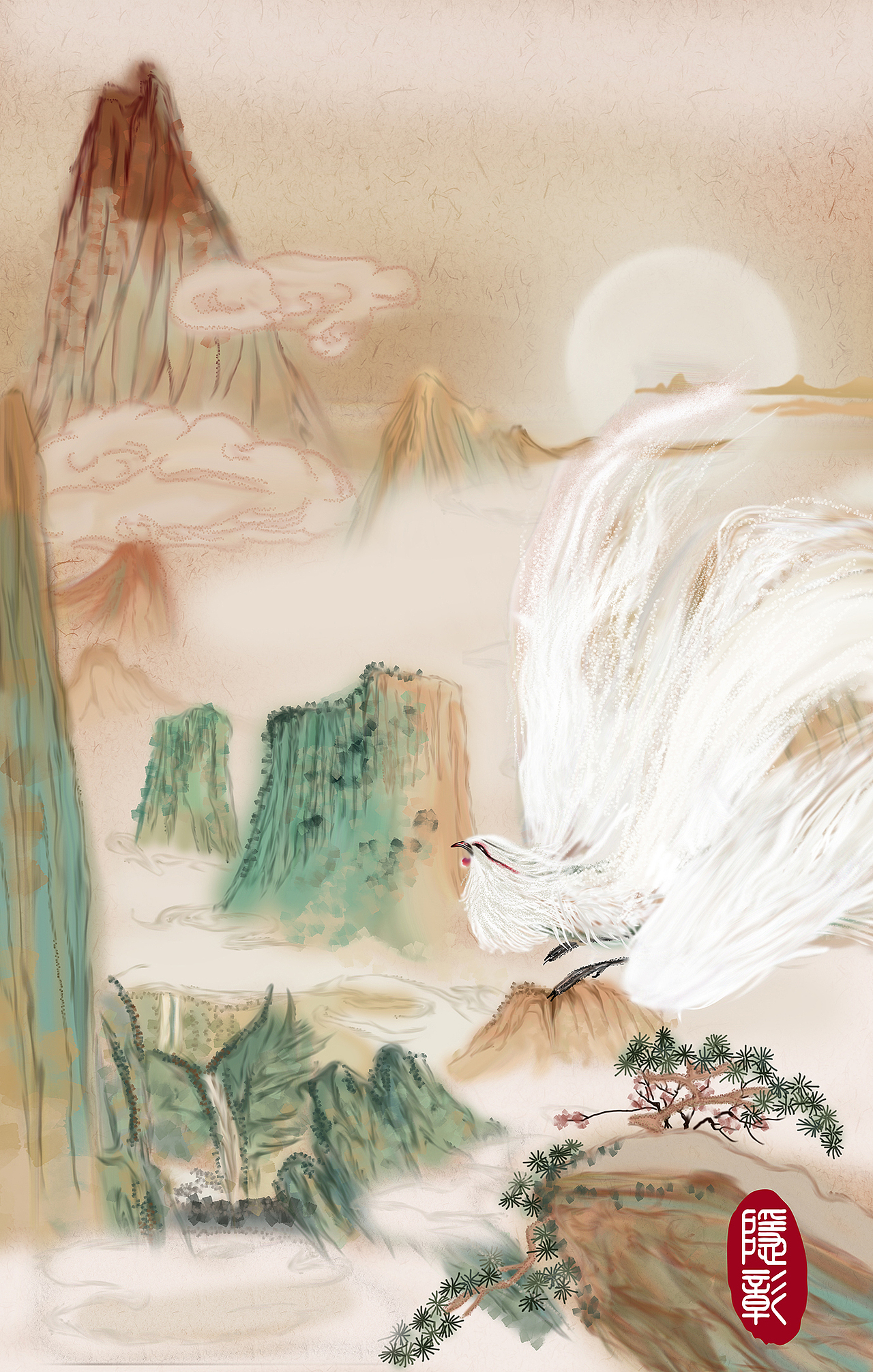 彼岸花古风美人背影-水墨山水国风桃花