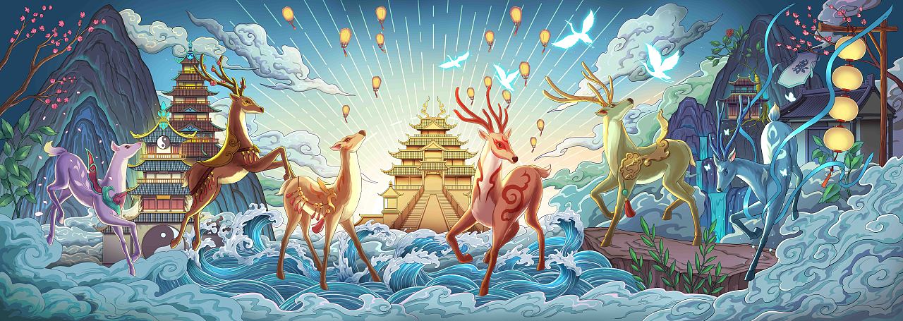 同仁堂-鹿翼方包装插画