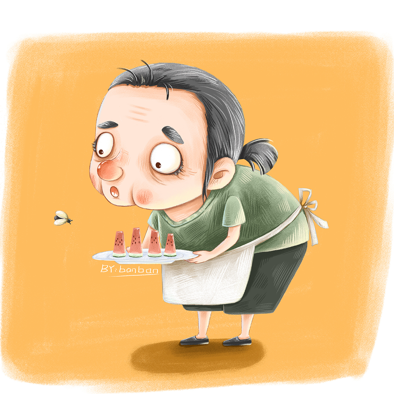 小虫虫你也想吃婆婆的瓜瓜吗（图ZNzcyOTA5NDQ=） - 儿童插画 - 站酷设计师我就是个一般般原创素材 - 站酷ZCOOL