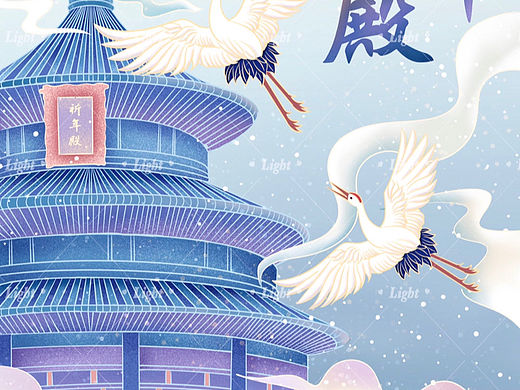 国风插画/祈年殿与黄鹤楼