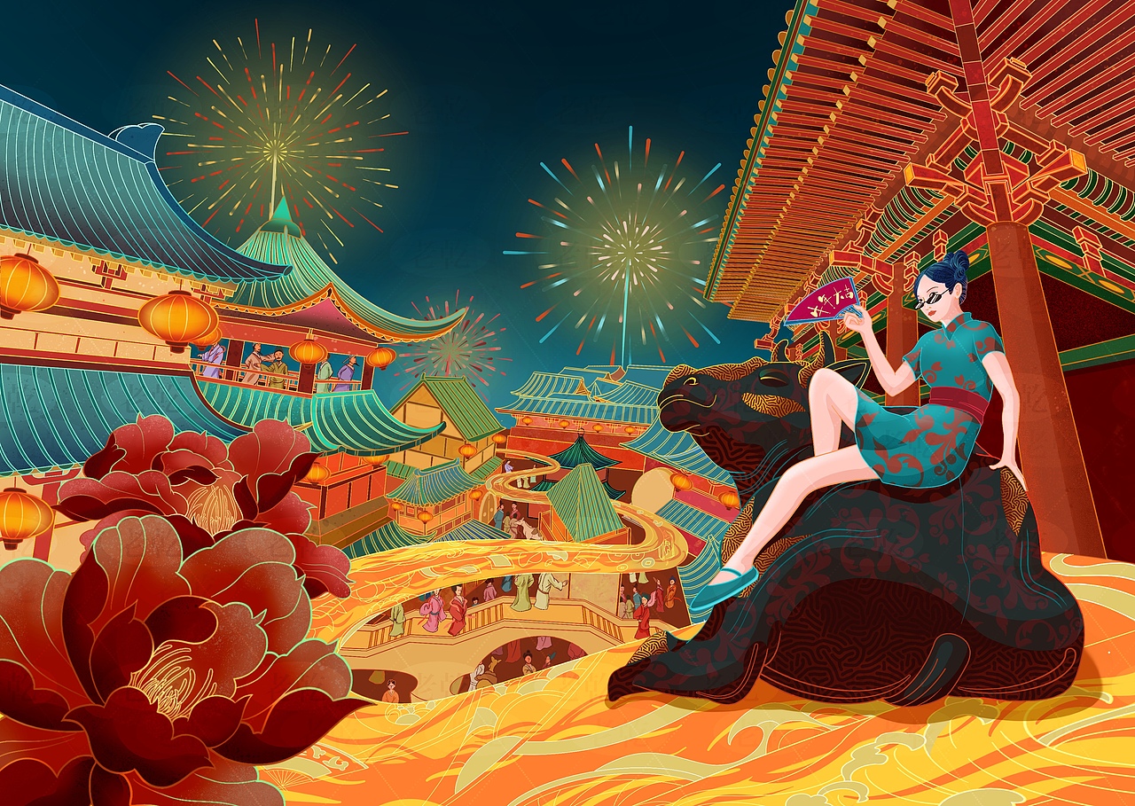 牛年賀歲圖（圖ZMjM2NjY4MTU2） - 商業(yè)插畫 - 站酷設(shè)計(jì)師老乾LQ原創(chuàng)素材 - 站酷ZCOOL