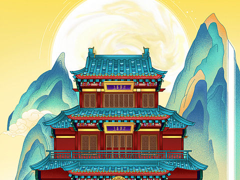 国风建筑插画