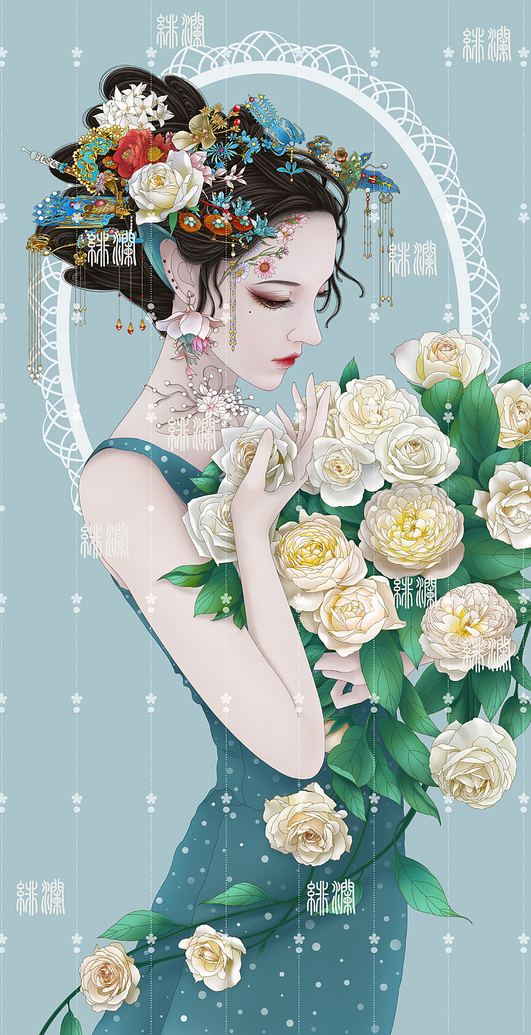 捧花的少女（图ZMjA3Nzk0MDc2） - 商业插画 - 站酷设计师插画师绯澜原创素材 - 站酷ZCOOL