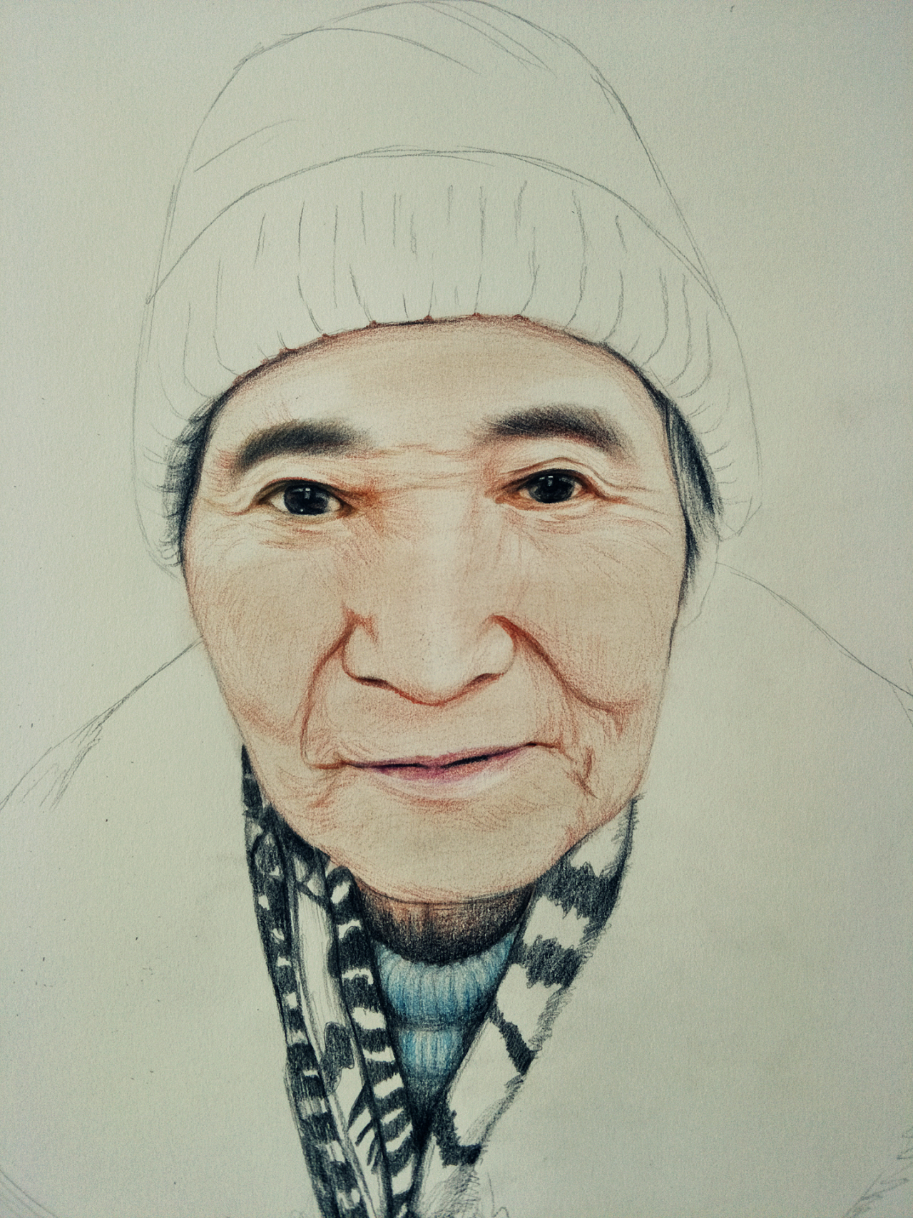 彩铅手绘老人肖像画---叶青(过程)