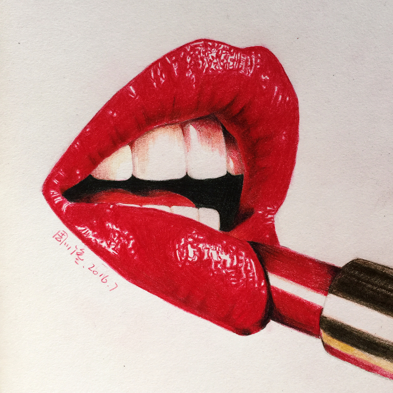 周小馋 彩铅 大红唇（图ZNTM1NTM3MzI=） - 艺术插画 - 站酷设计师插画师周小馋原创素材 - 站酷ZCOOL