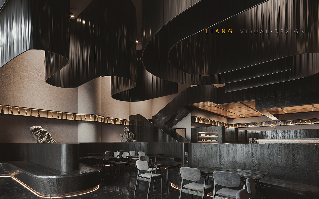 黑暗风现代挑空餐厅