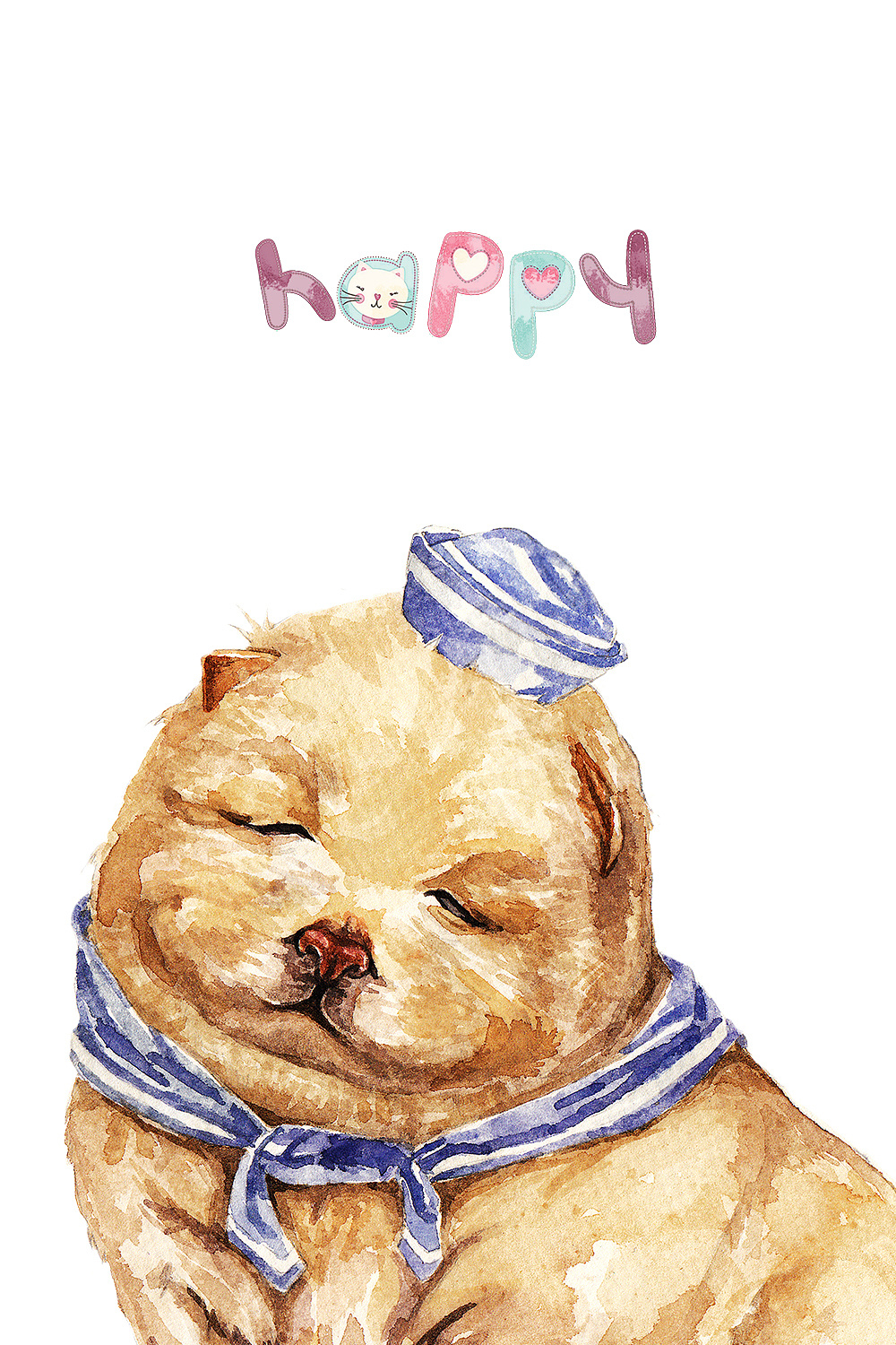 原创水彩画-萌宠哒哒宠物