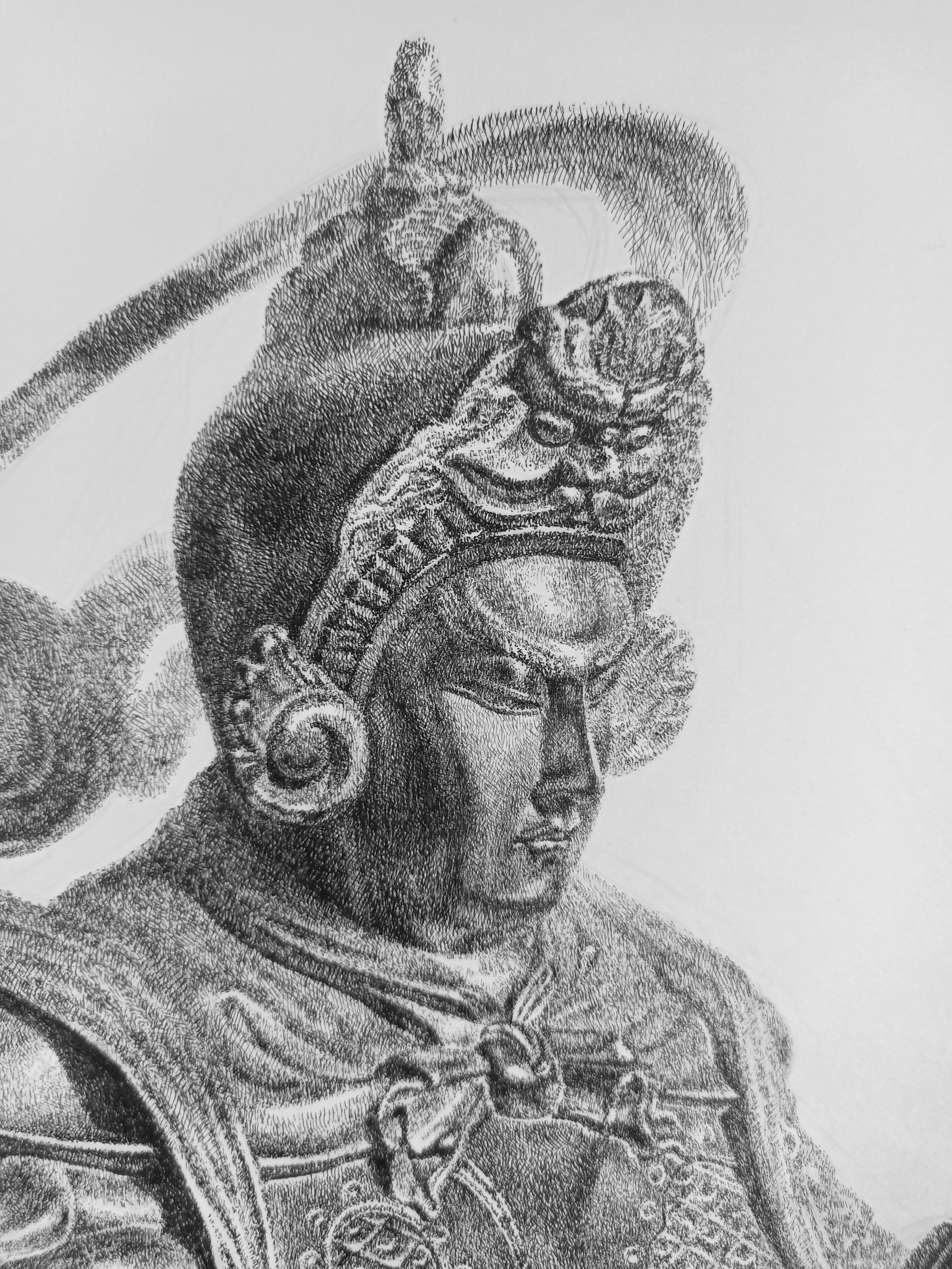 钢笔画《韦陀菩萨》