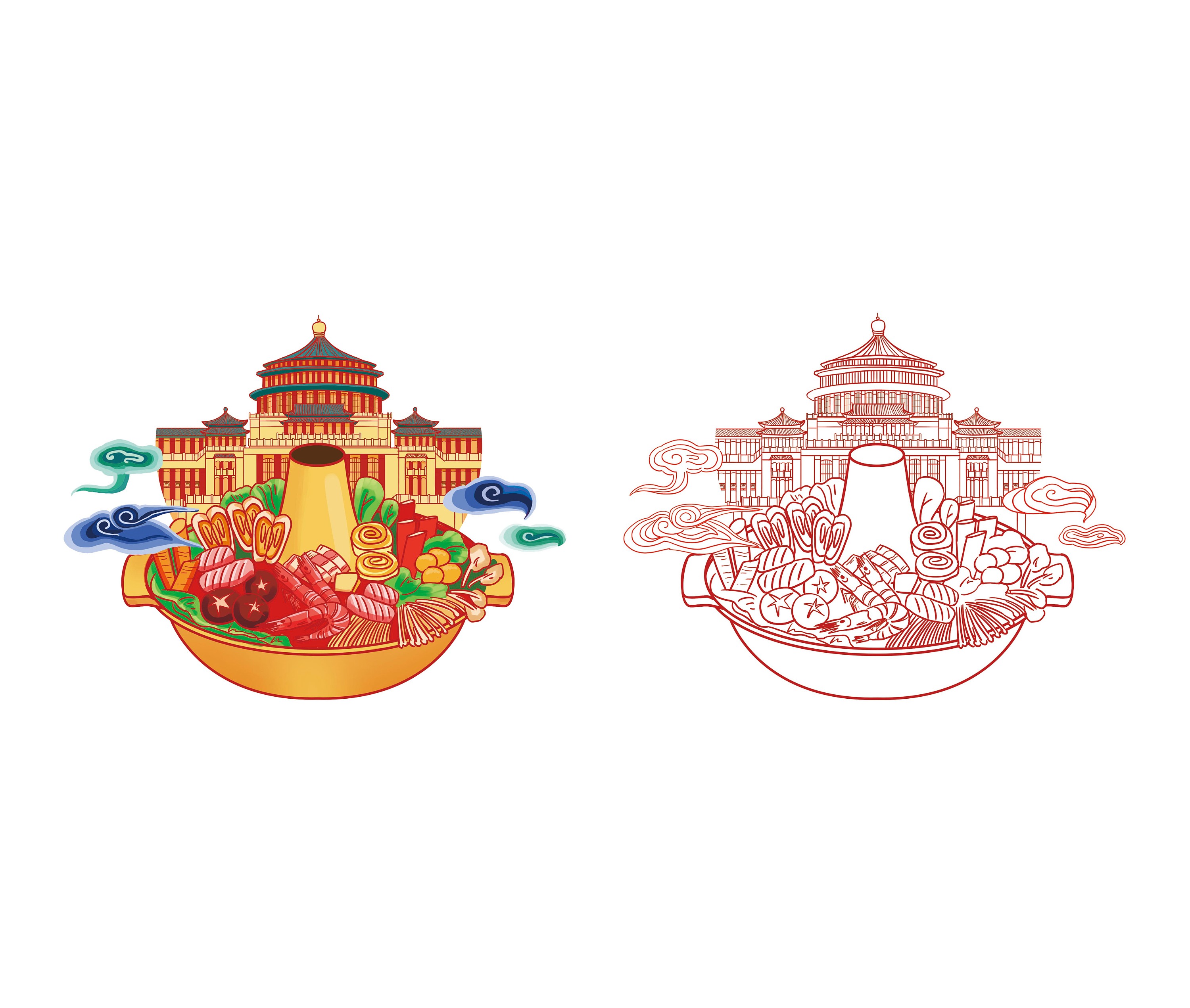  尝天下> 火锅元素插画
