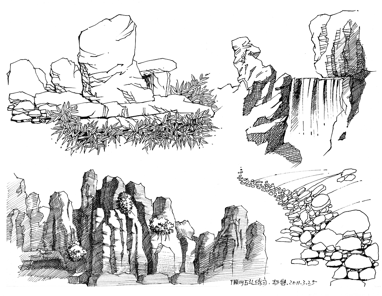 匠人营国景观手绘植物水景石头人物交通工具以及平面造型手绘练习大全