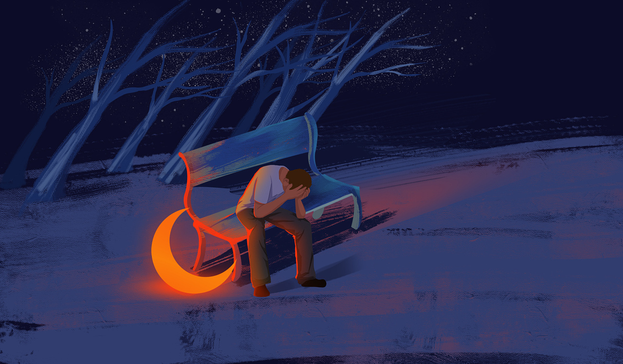 穿西装的成年男人夜里无声的崩溃