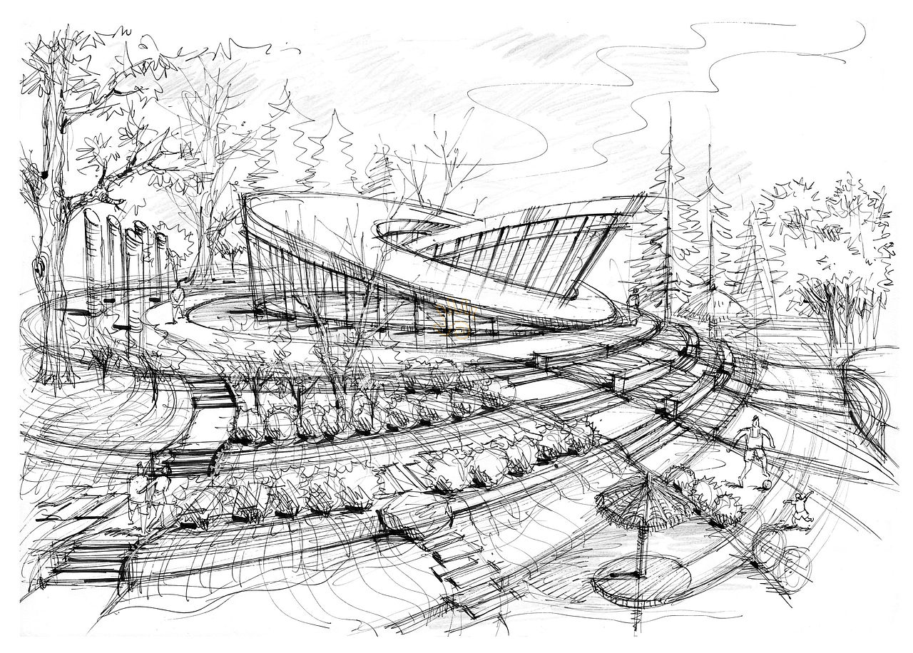 25例环艺建筑景观手绘透视线稿图