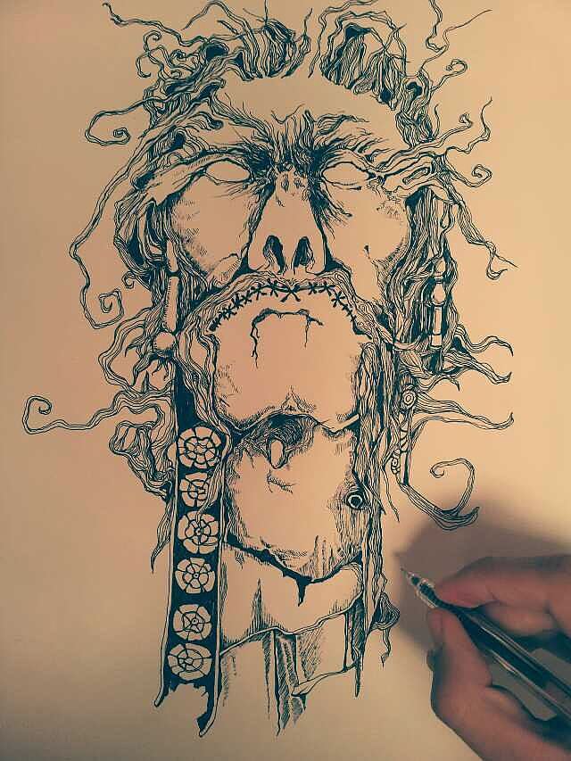 黑色碳素笔手绘插画