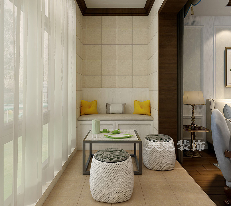 郑州宏光协和城邦124平三室两厅美式案例装修效果图