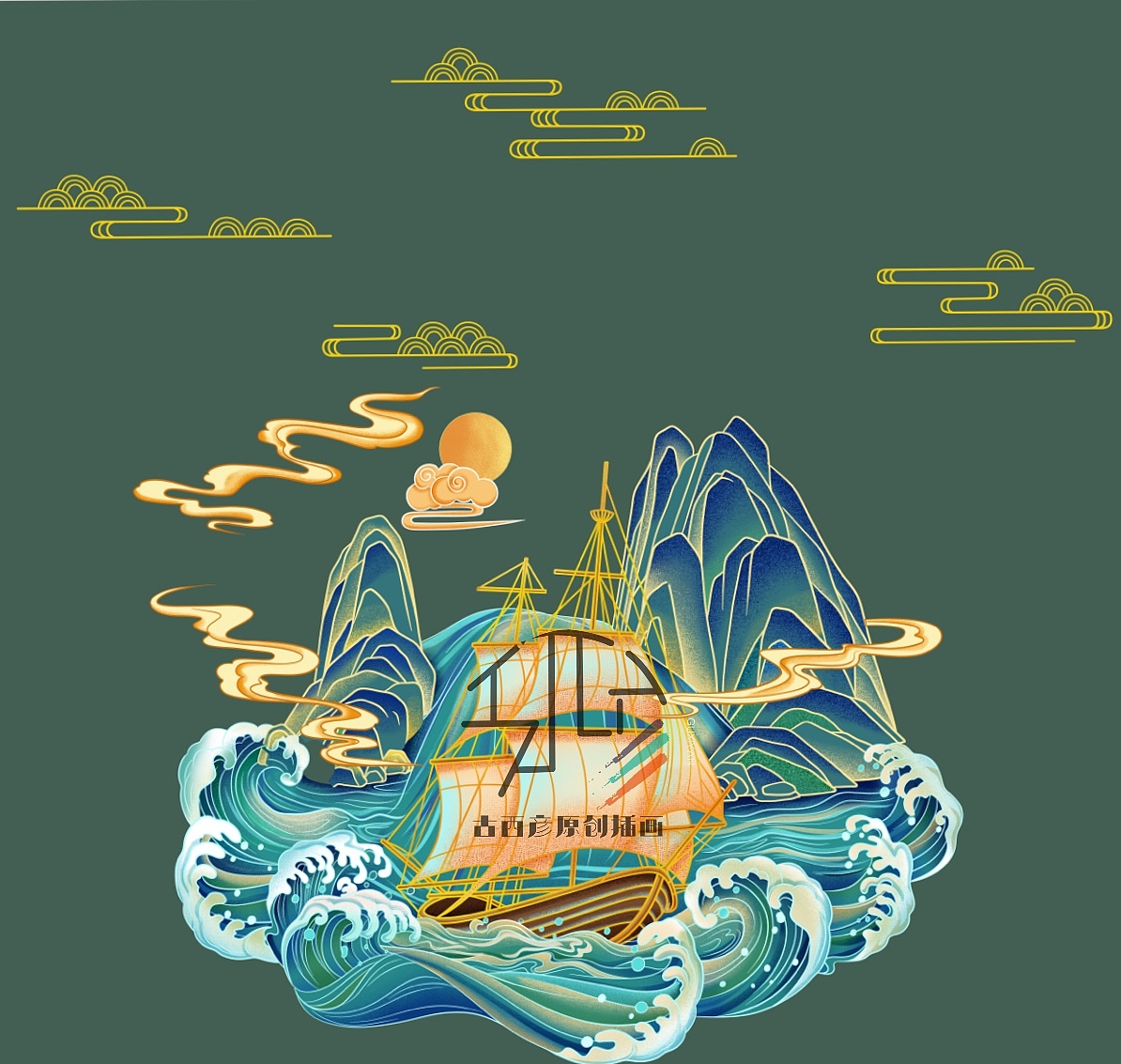 国风包装插画-鲤鱼跃龙门（图ZMjY2MTMxMjA4） - 商业插画 - 站酷设计师古西彦原创素材 - 站酷ZCOOL