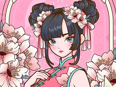 【原创】AI矢量插画-女生节新中式旗袍礼盒包装设计