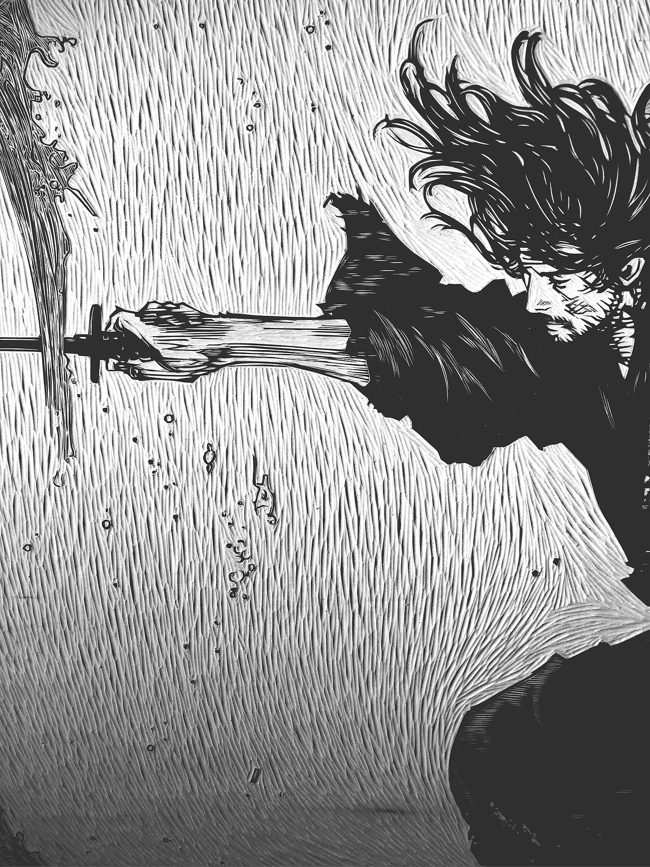 【宫本武藏·浪客行】定制手工雕刻黑白木刻版画