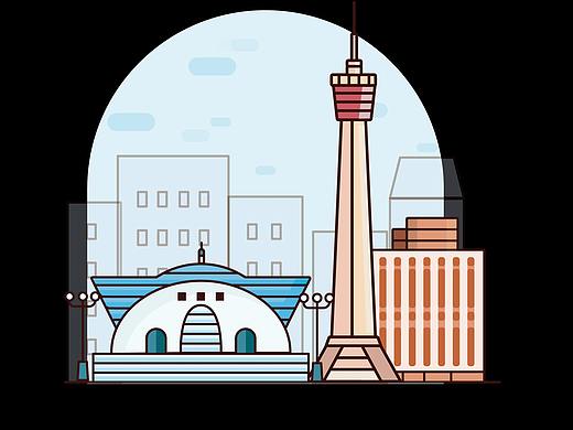 成都天府塔扁平风素材