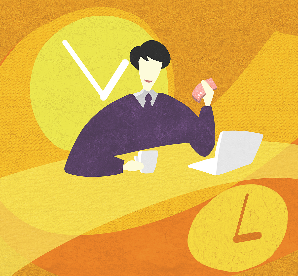 工作扁平风白领系列小插画三张