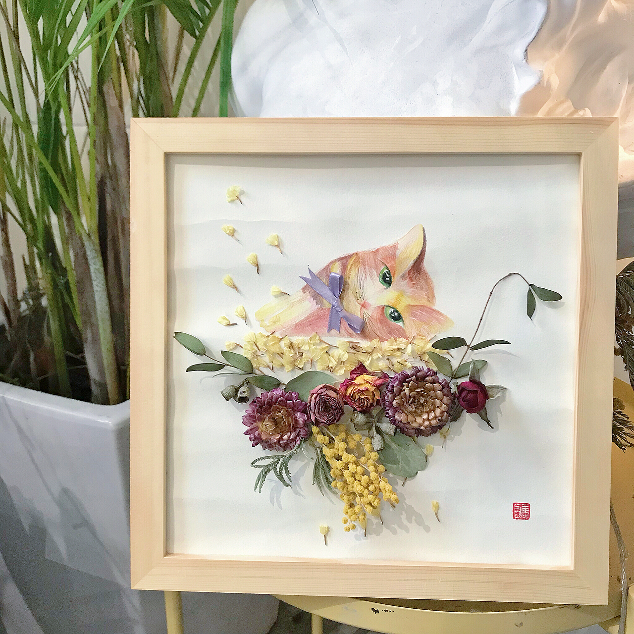 【 夏天的喵 】纯手绘+纯手工干花装饰画（图ZMTE3ODY4ODQw） - 绘画 - 站酷设计师大君君君原创素材 - 站酷ZCOOL