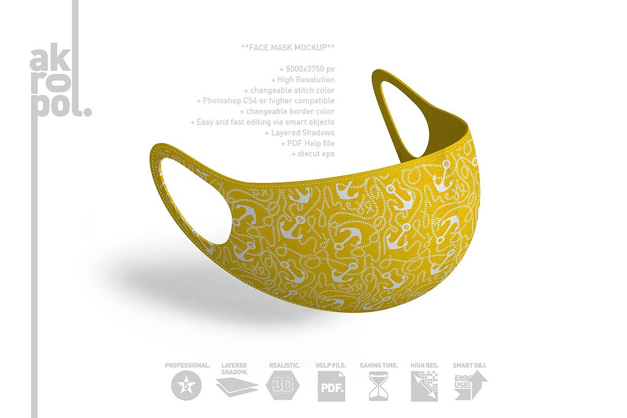 日常防护型口罩图案设计样机模板Face Mask Mockup