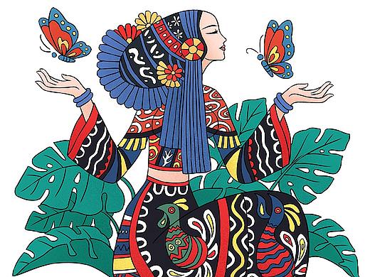 云南蜡染风格插画