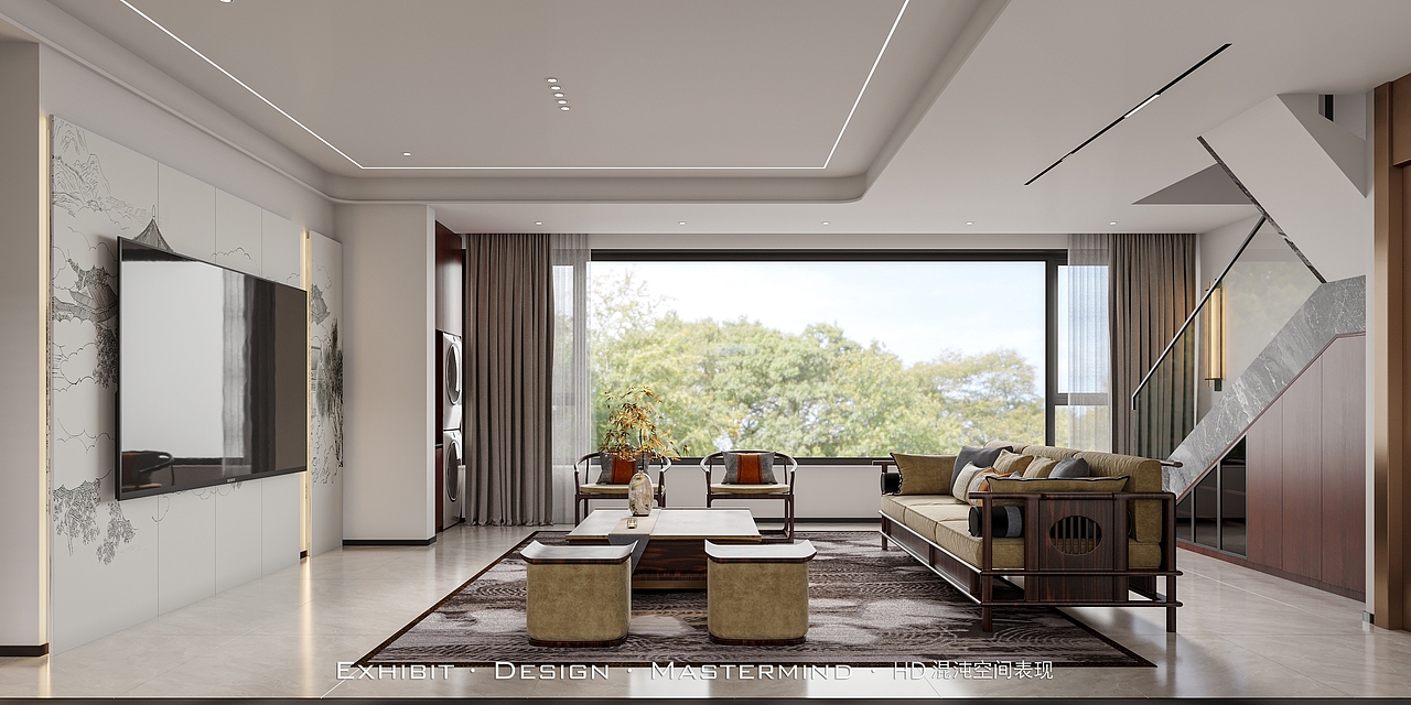 现代 新中式风 平层客餐厅 X 混沌空间表现