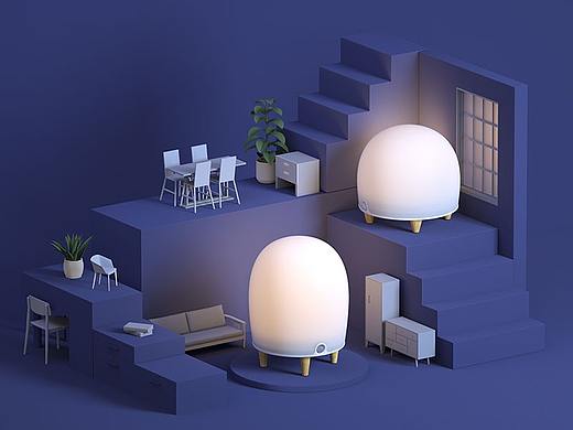 无线数码小夜灯产品海报白无常C4D OC场景渲染搭建