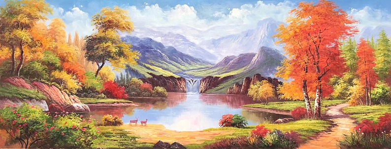 山水油画聚宝盆