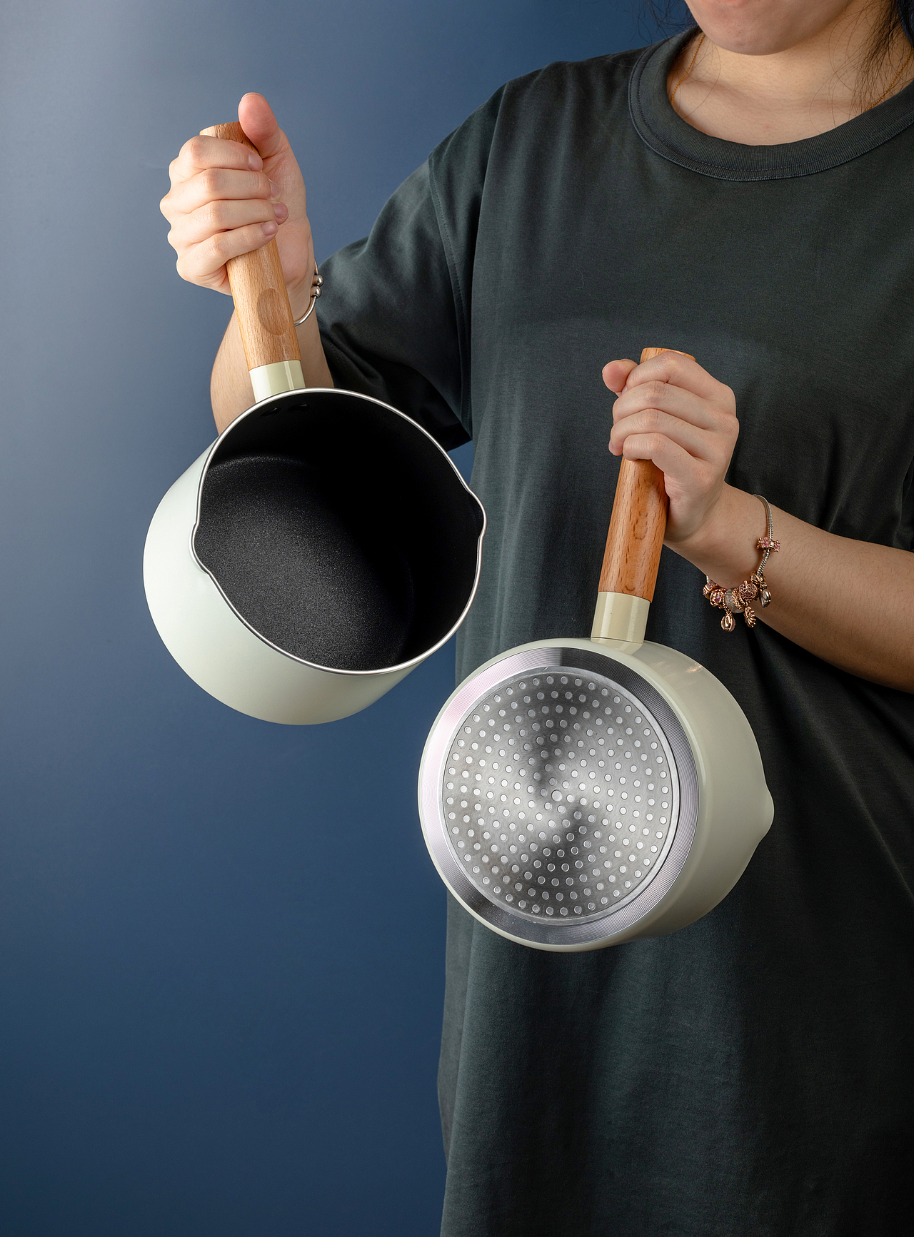 厨房用品拍摄 电商简约小清新纯色不粘锅摄影