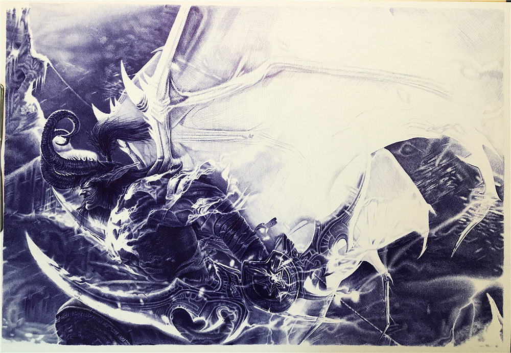 y_lovely圆珠笔手绘魔兽世界伊利丹(恶魔猎手)2