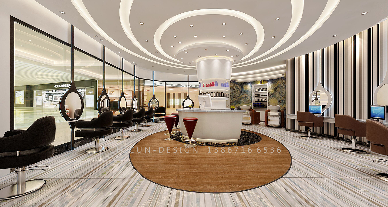 尺寸设计|DV理发店新古典空间设计 发廊设计效果图