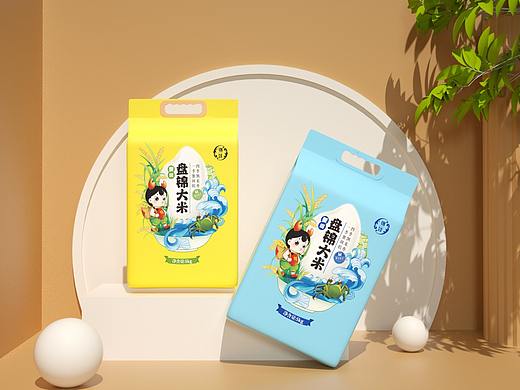 插画包装|蟹田 盘锦大米|国风清新 ip包装