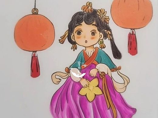 国庆节主题古风汉服美女q版涂鸦cute style