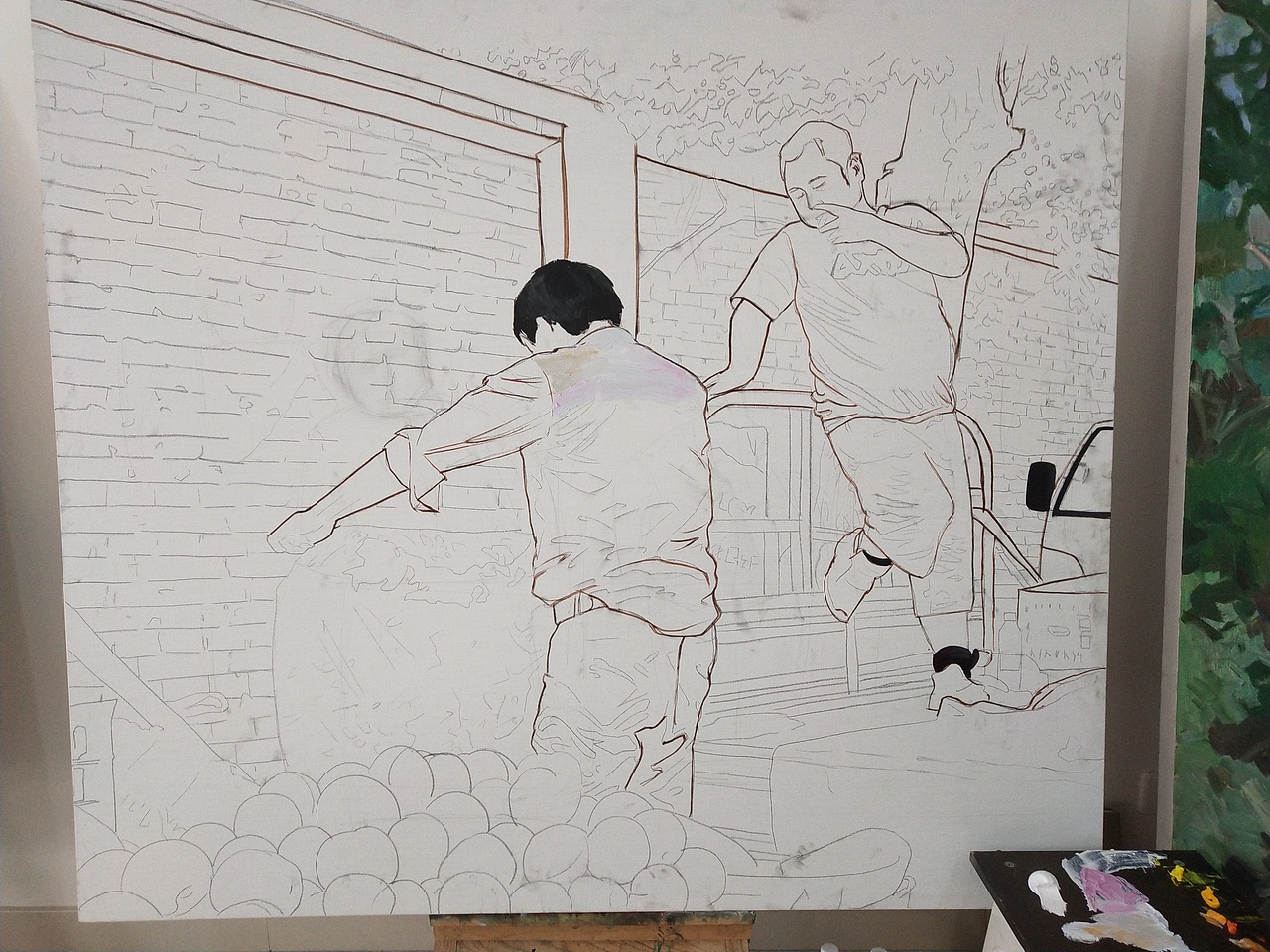 油画创作街头水果贩~