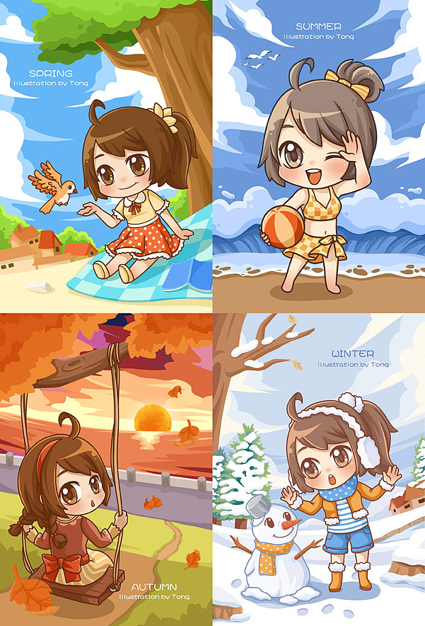 【许小瞳原创】春夏秋冬四季款明信片套装