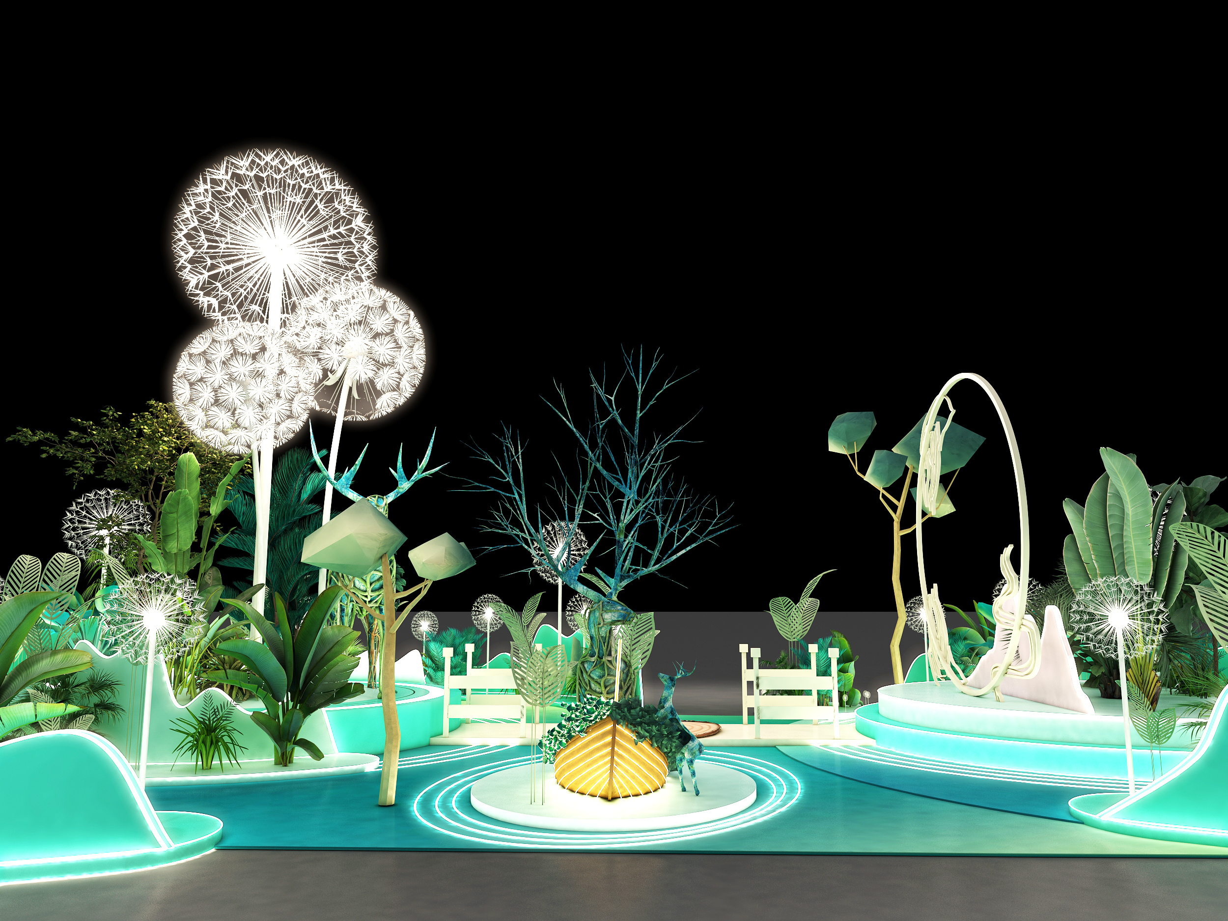 3d效果图74绿色森林美陈拍照打卡区设计|三维|场景|艾蓝木子 - 原创