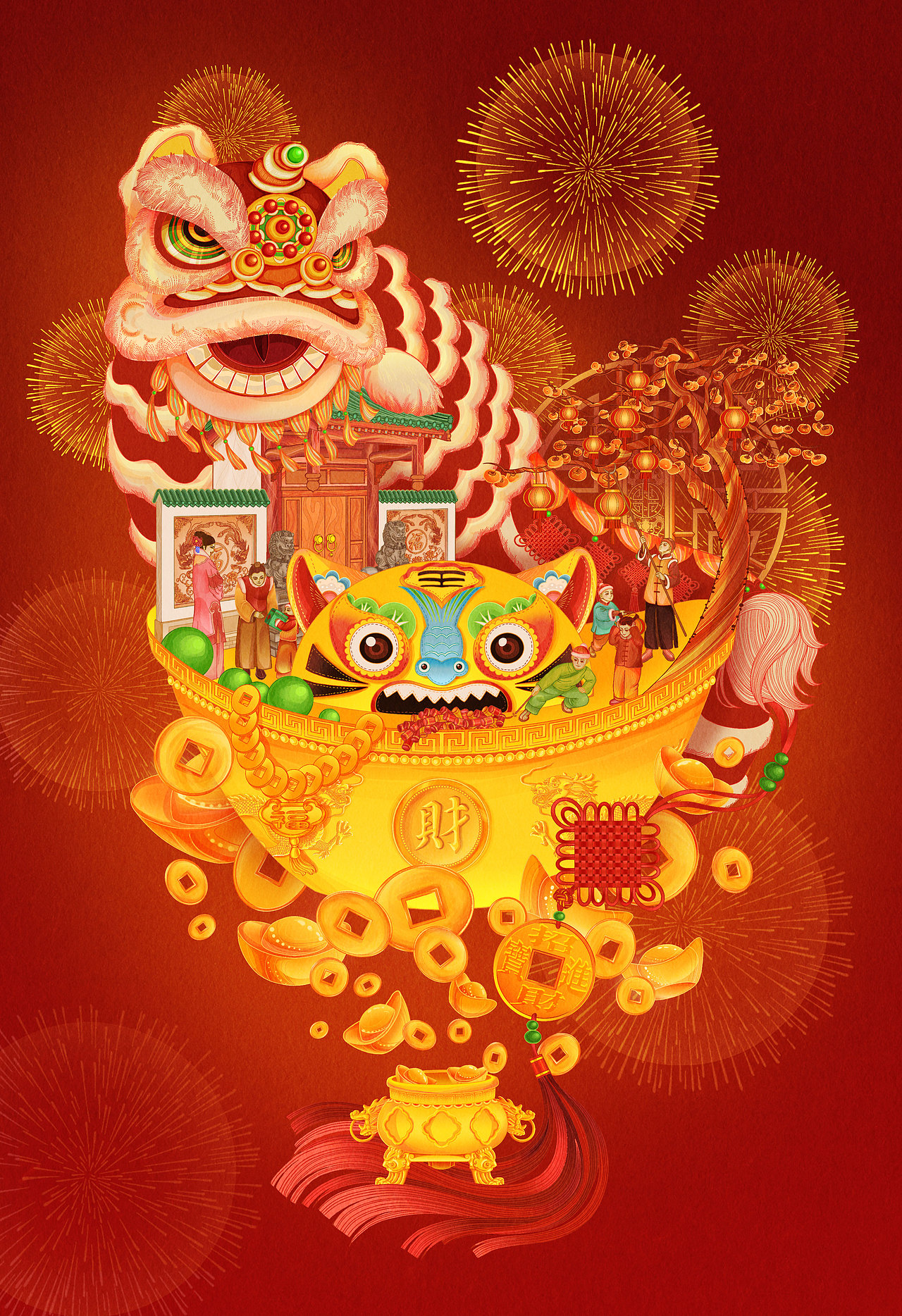 【2022虎年春节插画】金·虎·送·福（图ZMjgzMTQxOTI4） - 商业插画 - 站酷设计师小桃223原创素材 - 站酷ZCOOL