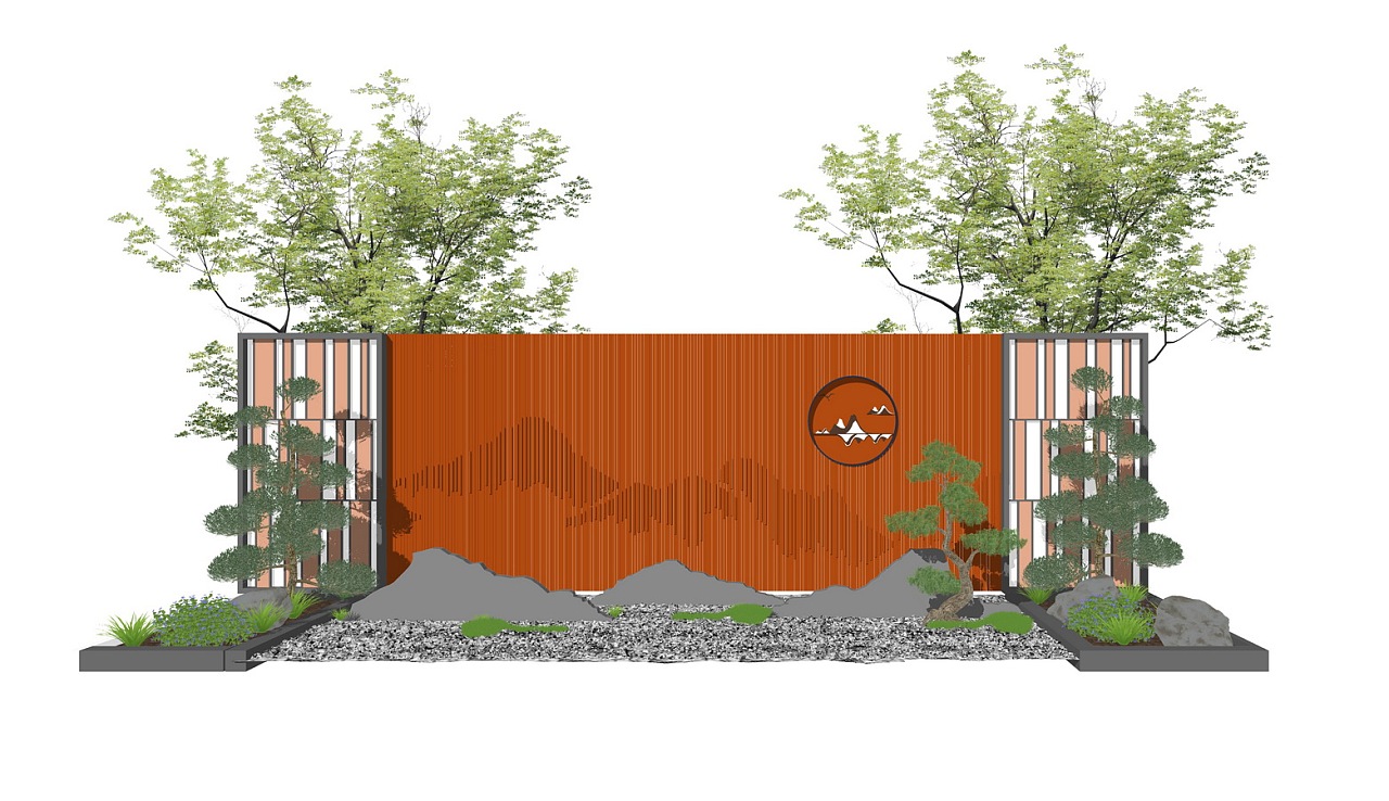 中式景墙su模型下载