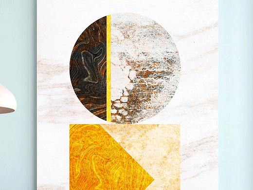 新中式现代几何金色客厅晶瓷画北欧装饰画