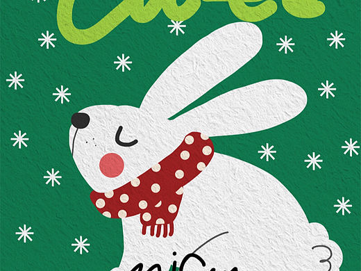 圣诞节兔子插画 小白兔 下雪冬天