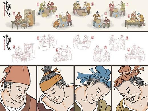 中医膏方制作流程插画