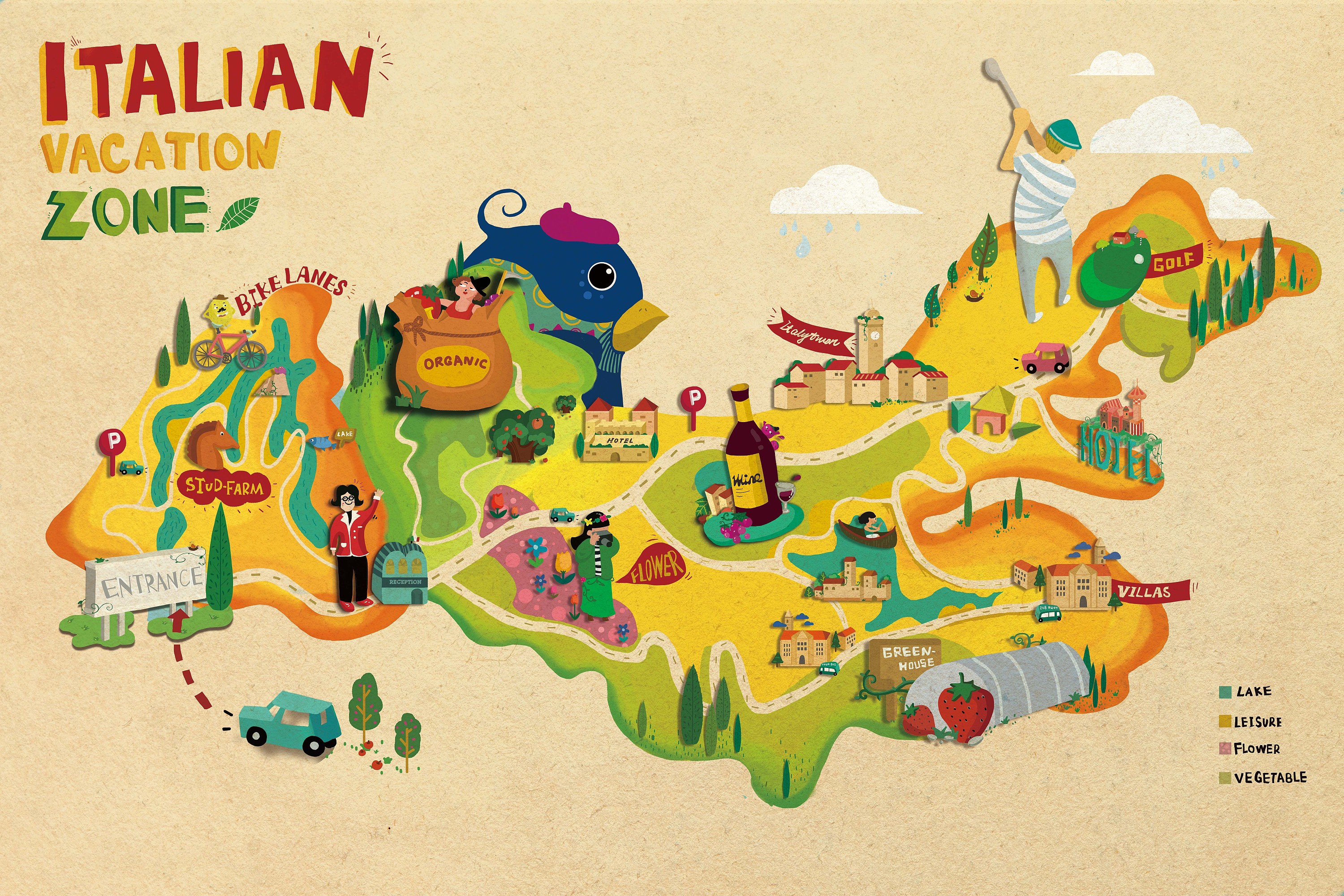 五谷地手绘地图插画