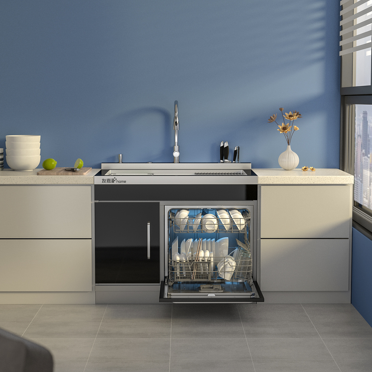 集成水槽洗碗机渲染