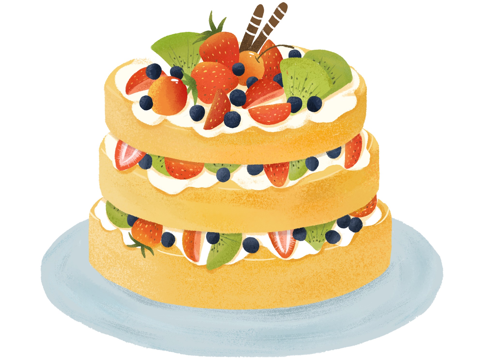 卡通水果蛋糕插圖PSD圖案素材免費下載，可愛卡通圖片，尺寸3000 × 3000px - Lovepik